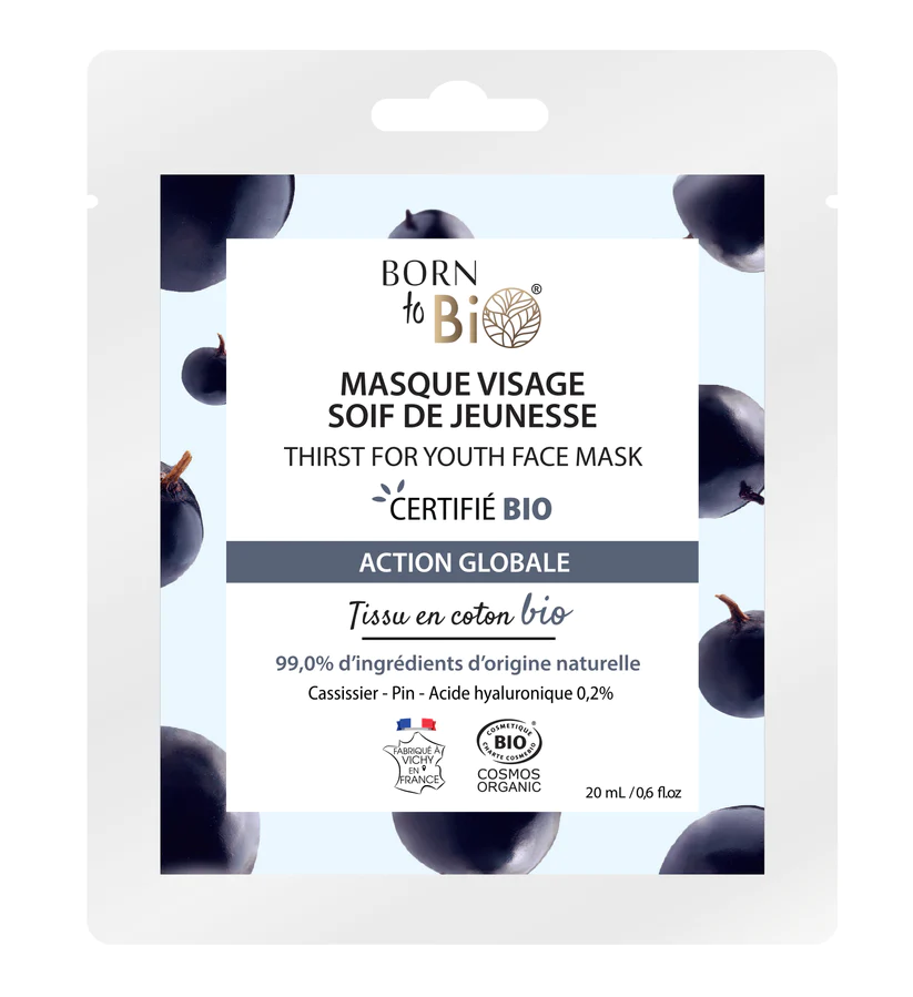 Born to Bio – Masque Visage Soif de Jeunesse – Casassissier, Pin & Acide Hyaluronique (20ml)